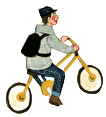 自転車に乗って街を回る人のイラスト
